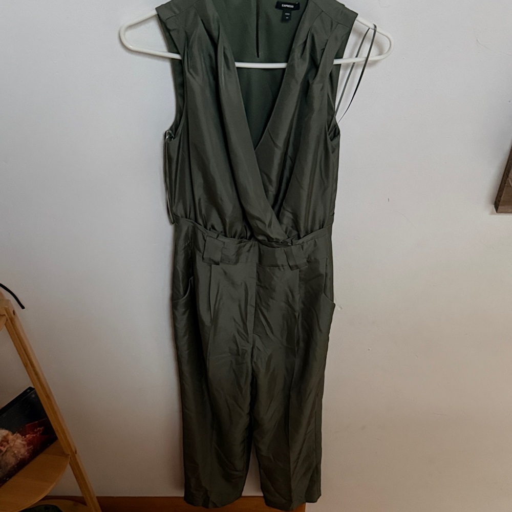 Express Olive Green Sleeveless Jumpsuit